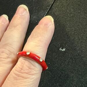 Red Resin Ring with Crystal Accents - Women's Fashion Jewelry